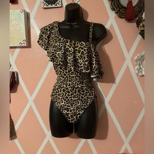 Catherine Malandrino One Shoulder Leopard Bathing Suit